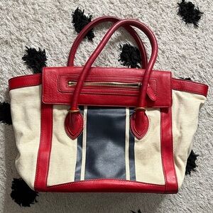 J crew Stylish Red and Cream Tote Bag